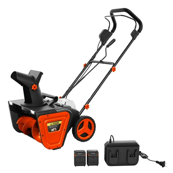 Cordless Snow Blower, 40V 20" Electric Snowblower with 2* 4.0Ah Battery and Charger, Brushless Motor Snow Thrower with LED Light for Driveway Sidewalk - 23ft Throw Distance, Orange