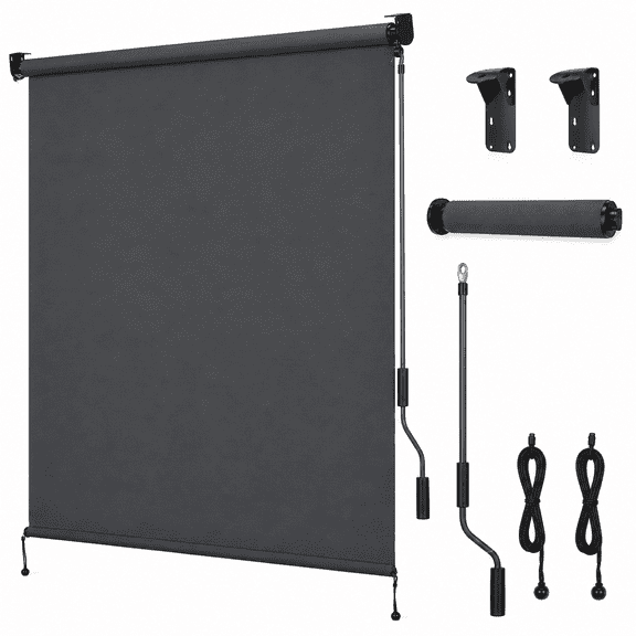 Cordless Solar Roller Shade, 6'W x 8'H, Dark Grey
