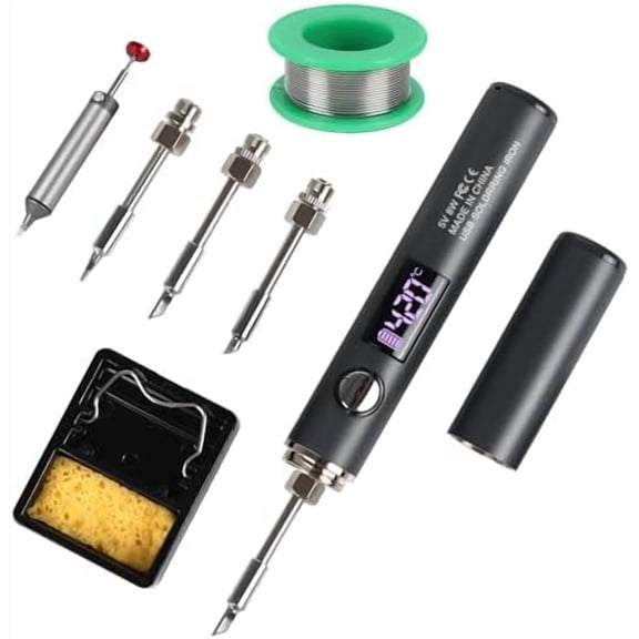 Cordless Soldering Iron Kit, Rechargeable USB-C Soldering Pen with OLED Screen, Portable Battery Powered Solder Iron for Electronics Repair, Includes 3 Tips & Lead-Free Solder Wire$$