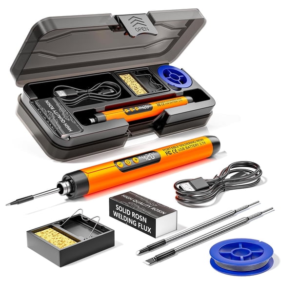 Cordless Soldering Iron Kit, USB Rechargeable Portable Cordless Soldering Iron,LED Light and LCD Digital Adjustable Temperature, Soldering Iron for Electric Repairs, DIY(Orange)