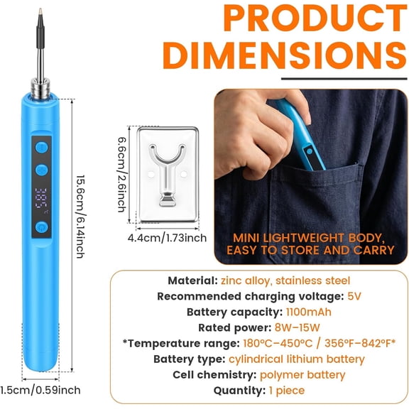 Cordless Soldering Iron Pen, 15W Rechargeable Wireless Soldering Kit with Digital Display, 8s Fast Heating Solder Tool for Electronics Repair, Jewelry Making and DIY Crafts