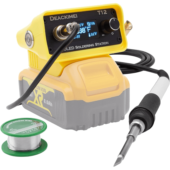 Cordless Soldering Iron Station for De*walt 20V Battery, Temperature Adjustable, Auto Sleep & Low Voltage Protection, ° C/ºF Conversion, OLED Digital Display, Lead-Free Solder (Tool Only)