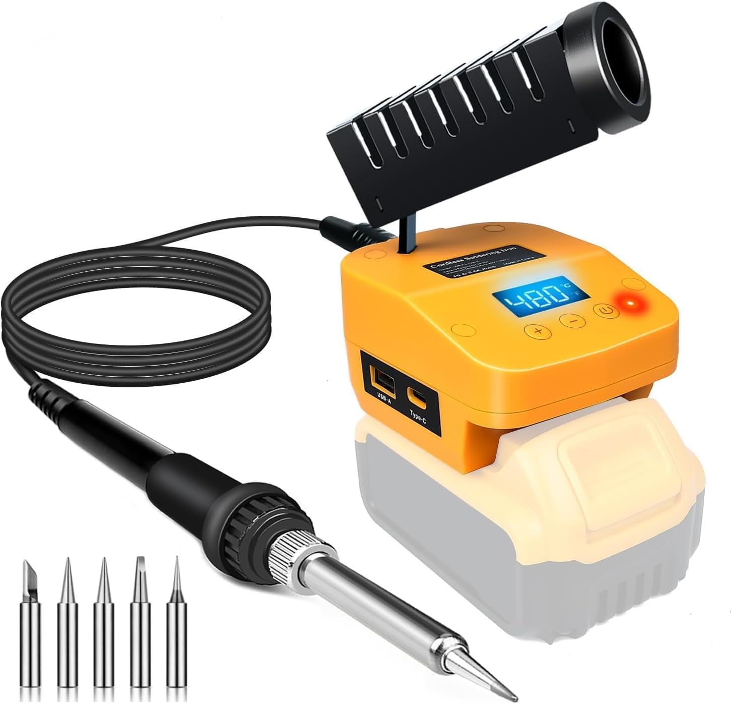 Cordless Soldering Iron Station Tool for Dewalt 20V Max Battery,PortableElectric Fast Heating Up Soldering Iron with USB&Type C for Dewalt DCB203 for DIY,Appliance Repair,Wire Welding(NO Battery)