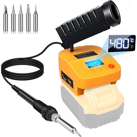 Cordless Soldering Station Compatible with De*walt 20V Battery, Portable Electric Soldering Iron with USB & Type C Ports, Adjustable Temperature Soldering Iron Kit for DIY, Appliance Repair
