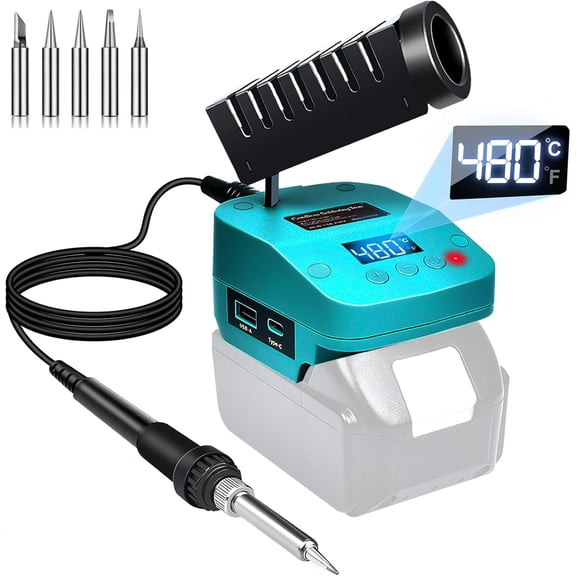 Cordless Soldering Station Compatible with Ma*kita 18V Battery, Portable Electric Soldering Iron with USB & Type C Ports, Adjustable Temperature Soldering Iron Kit for DIY, Appliance Repair