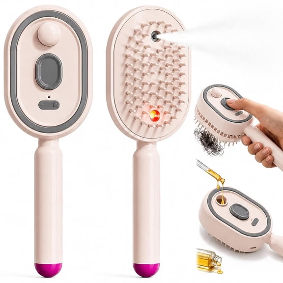 Cordless Spray Hair Care Massage Brush, One-Click Self-Clean Air Cushion Comb, Red Light Scalp Care Portable USB Charging Hair Brush
