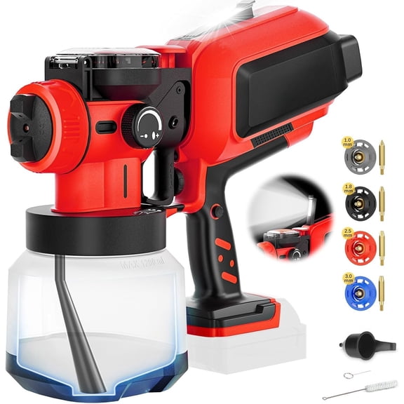 Cordless Sprayer for 18V, 70000RPM Auto HVLP Handheld Sprayers with 1200mL Capacity, 4 Nozzles, Electric for Cabinets, Furniture, Fence, Trim, House & (Tool Only)