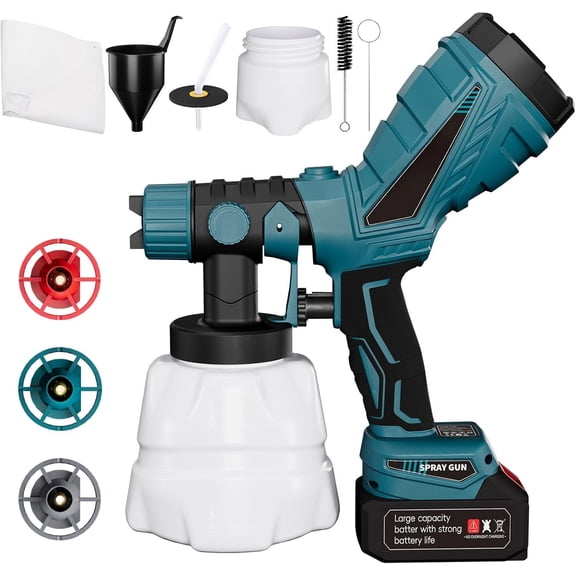 Cordless Sprayer, Power Sprayer with 3000mAh, 4 Nozzles and 3 Patterns, 1200ML Containers Airless HVLP Sprayer for House Painting Furniture Cabinets Fence Wall