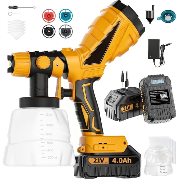 Cordless Sprayer With 2*4000mAh 2*1200 ml Cans, With Filter 4 Nozzles,Hvlp For House Painting Furniture Cabinets Fence Wall