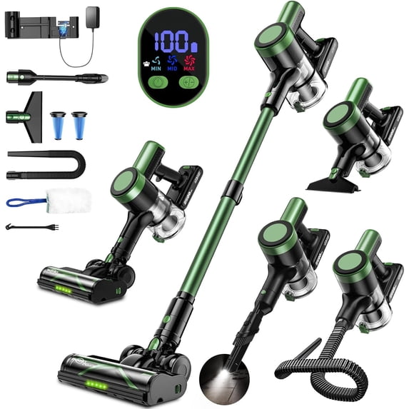 Cordless Stick Vacuum Cleaner 10 in 1 with 500W Motor 58KPa Suction Self-Standing LED Display Anti-Tangle Wall Mount Charging Green Bestseling