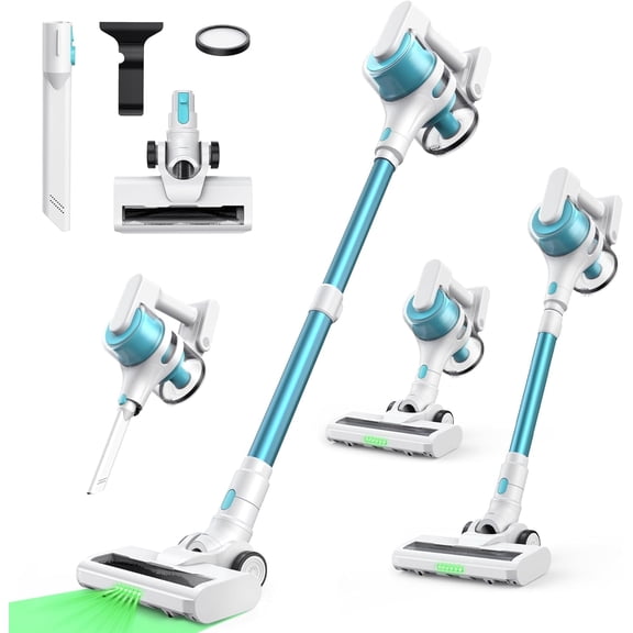 Cordless Stick Vacuum Cleaner, 18KPa Suction Power, Lightweight & Rechargeable, 40min Runtime, Anti-Tangle LED Brush, Ideal for Pet Hair, Carpets, Hardwood Floors, Apartment Living