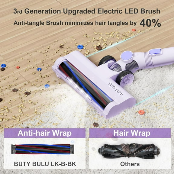 Cordless Stick Vacuum Cleaner, 30KPa Handheld 2200mAh Rechargeable Battery Lightweight Small Vac Electirc Broom, 40Mins Runtime for Home Hard Floor Carpet Pet Hair Cleaning,