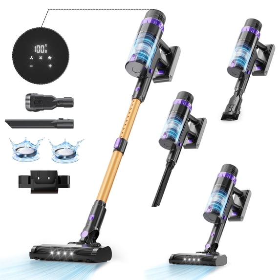 PrettyCare Cordless Vacuum Cleaner, 530W 48KPA, 8*2600mAh 55mins Runtime, 9-in-1 Stick Vacuum with Touch Screen for Home Pet Hair Carpet Wood Floor