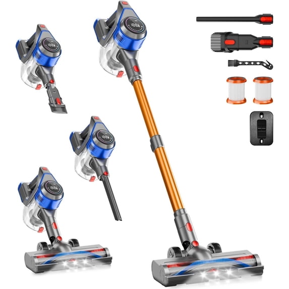 Cordless Stick Vacuum Cleaner - Rechargeable, 35Kpa Vacuums with Detachable , LED Display, 45Mins Runtime, 8 in 1 Handheld Vacuum for Hardfloor & Carpets , Blue