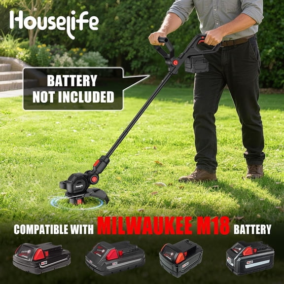Cordless String Trimmer Compatible with Milwaukee M18 18V Battery - 12-Inch 3-in-1 Weed Eater with 8500RPM Motor for Lawn Edging and Mowing