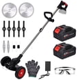 thumbnail image 1 of Cordless String Trimmer, HDJ 42V 48-in Telescopic Electric Weed Wacker on Wheels, Grass Trimmer with 4 Types Blades and 2 Battery Powered for Garden, Yard, Black, 1 of 11
