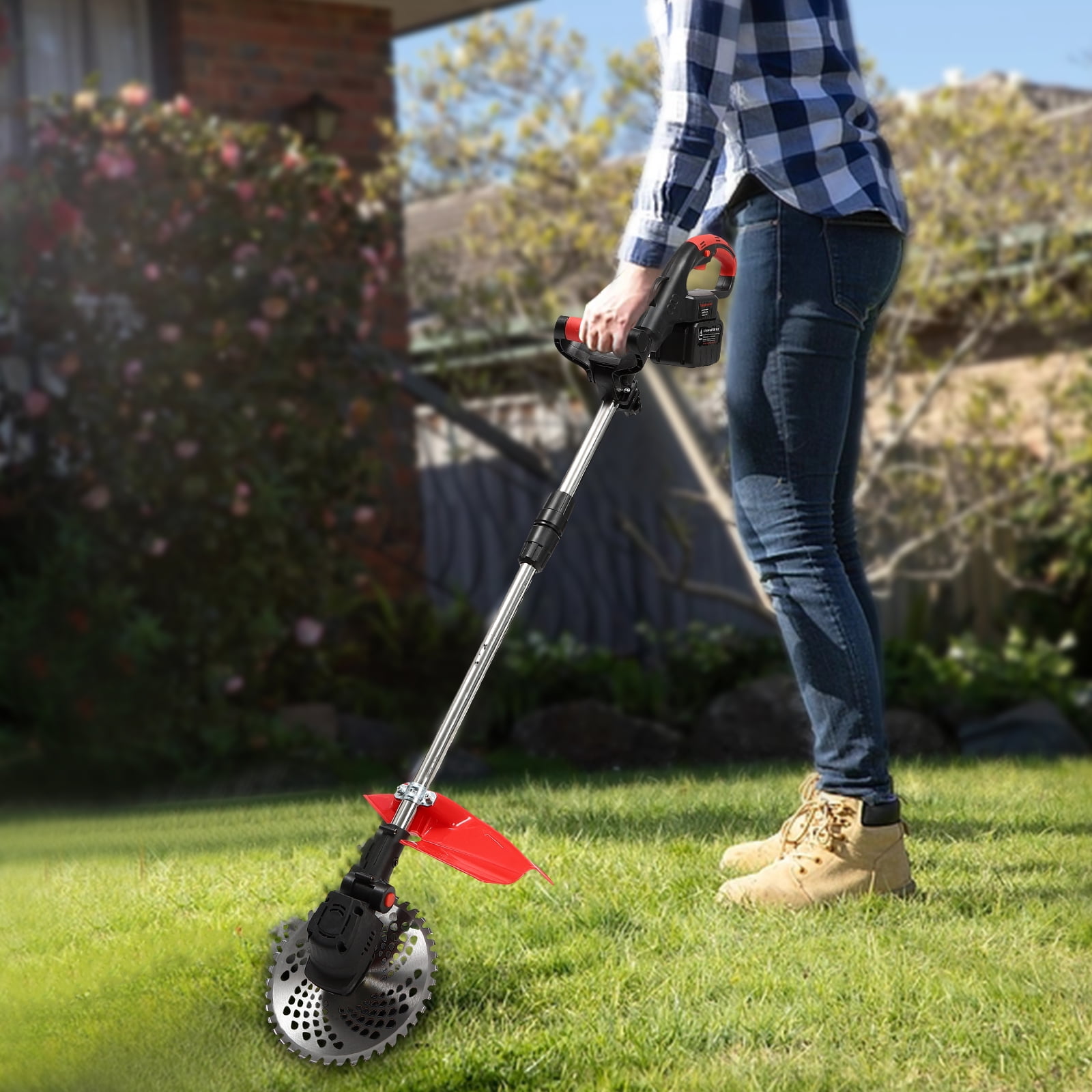 Cordless String Trimmer with Two 30000mAh Lithium-Ion Batteries, Copper Core Brushless Motor, Adjustable Head, Complete Set of Blades – Lightweight,and Convenient for Lawn Mowing and Pruning