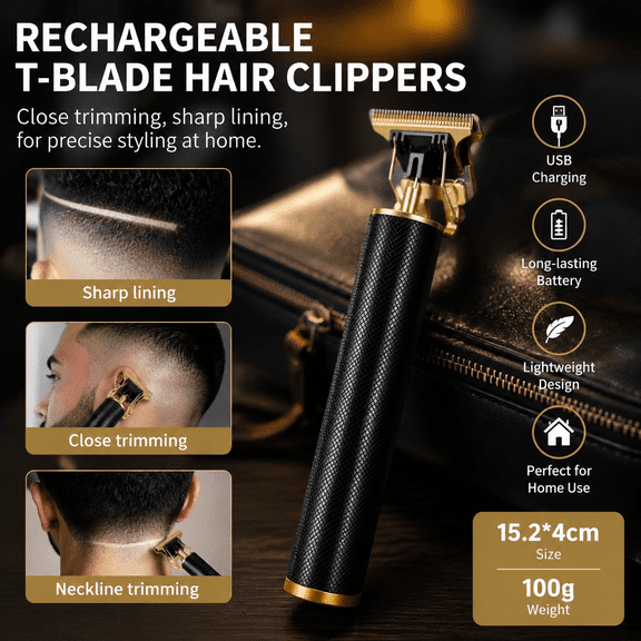 Cordless T-Blade Hair Trimmer for Men, Rechargeable Close-Cut Clippers Grooming Kit for Home Haircuts, Beard Trimming, Hairline Edging and Neckline Shaping