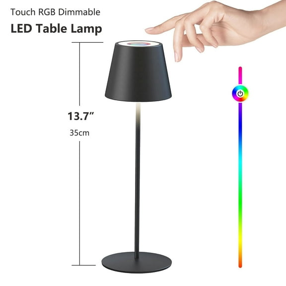 Postlucky 14" Touch Cordless Table Lamps Rechargeable, Portable Outdoor Battery Bedside Table Lamp for Bedroom Living Room, Black Metal Bracket