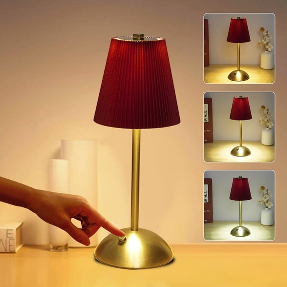Cordless Table Lamp, Modern Touch Control LED Desk Lamp, 3 Colors Dimmable Rechargeable Lamp with Fabric Shade for Bedroom Living Room Bars Restaurants Coffee Camping