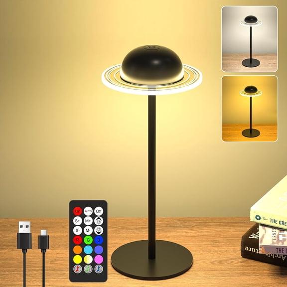 Cordless Table Lamp, Portable LED Desk Lamps, 2400mAh Rechargeable & Dimmable with Remote, Dynamic Music Sync, for Bedroom, Bars, Outdoor Party, Gifts