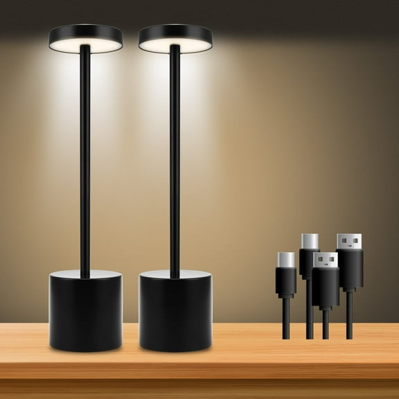 YANSUN 2 Pack Black Cordless Table Lamp Rechargeable Table Light with Touch Sensor, 3-Levels Brightness Dimming Up to 40 Hours Usage, LED Desk Lamp for Restaurant, Bedside