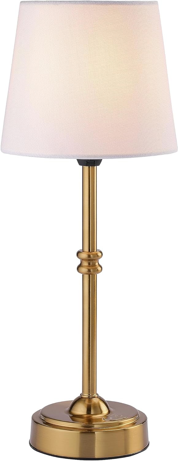 Antique Brass Cordless LED Table Lamp with Linen Shade