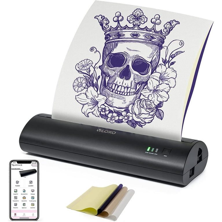 Cordless Tattoo Stencil Printer, Tattoo Thermal Copier Rechargeable  Portable Tattoo Transfer Machine Compatible with iOS with 10pcs Tattoo  Stencil