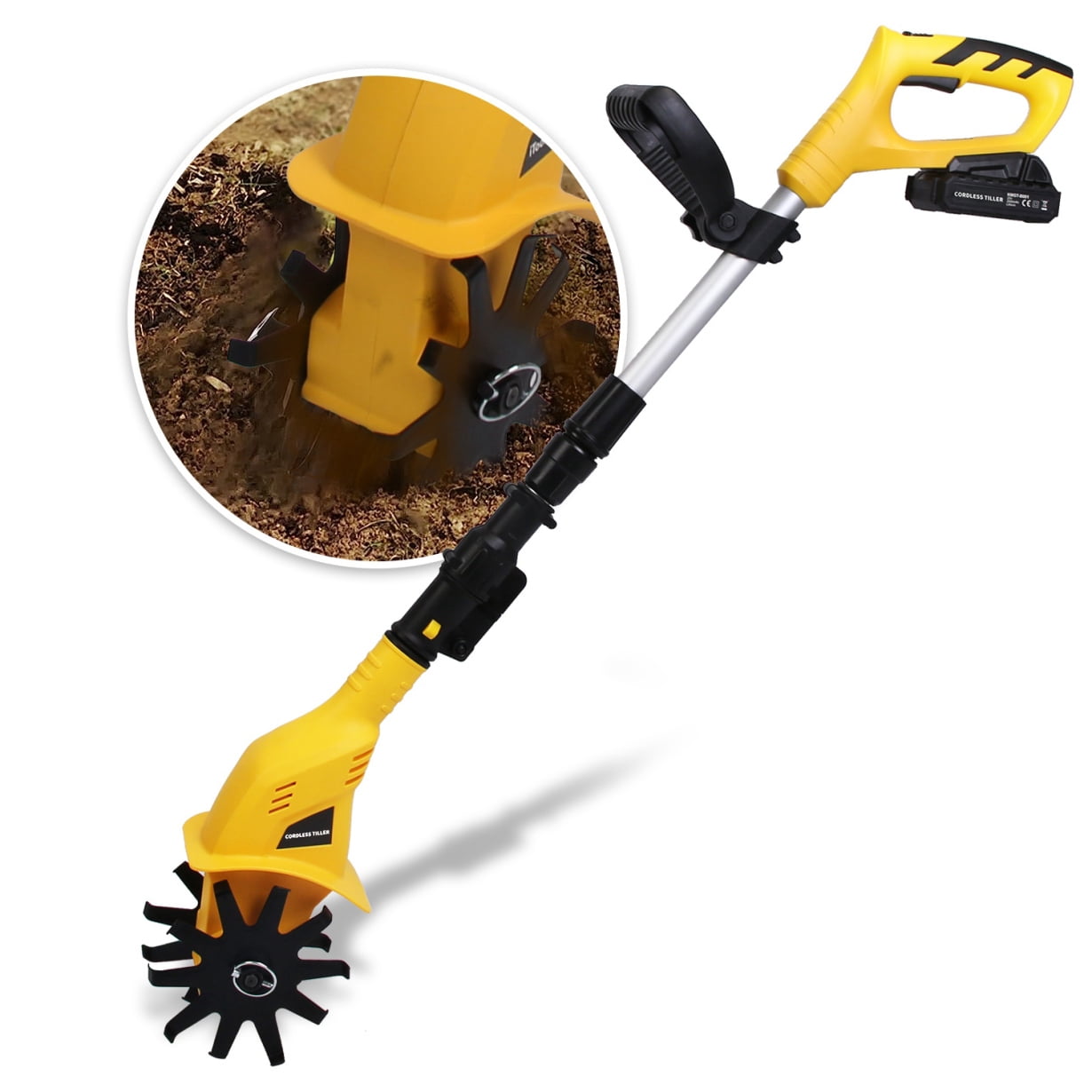 Cordless Tiller Cultivator, 20V Rechargeable Battery, Electric Garden Tiller w/250 RPM, 3.93" Width 6.69" Depth, Portable Rotary Tiller, For Garden Yard Farm Lawn