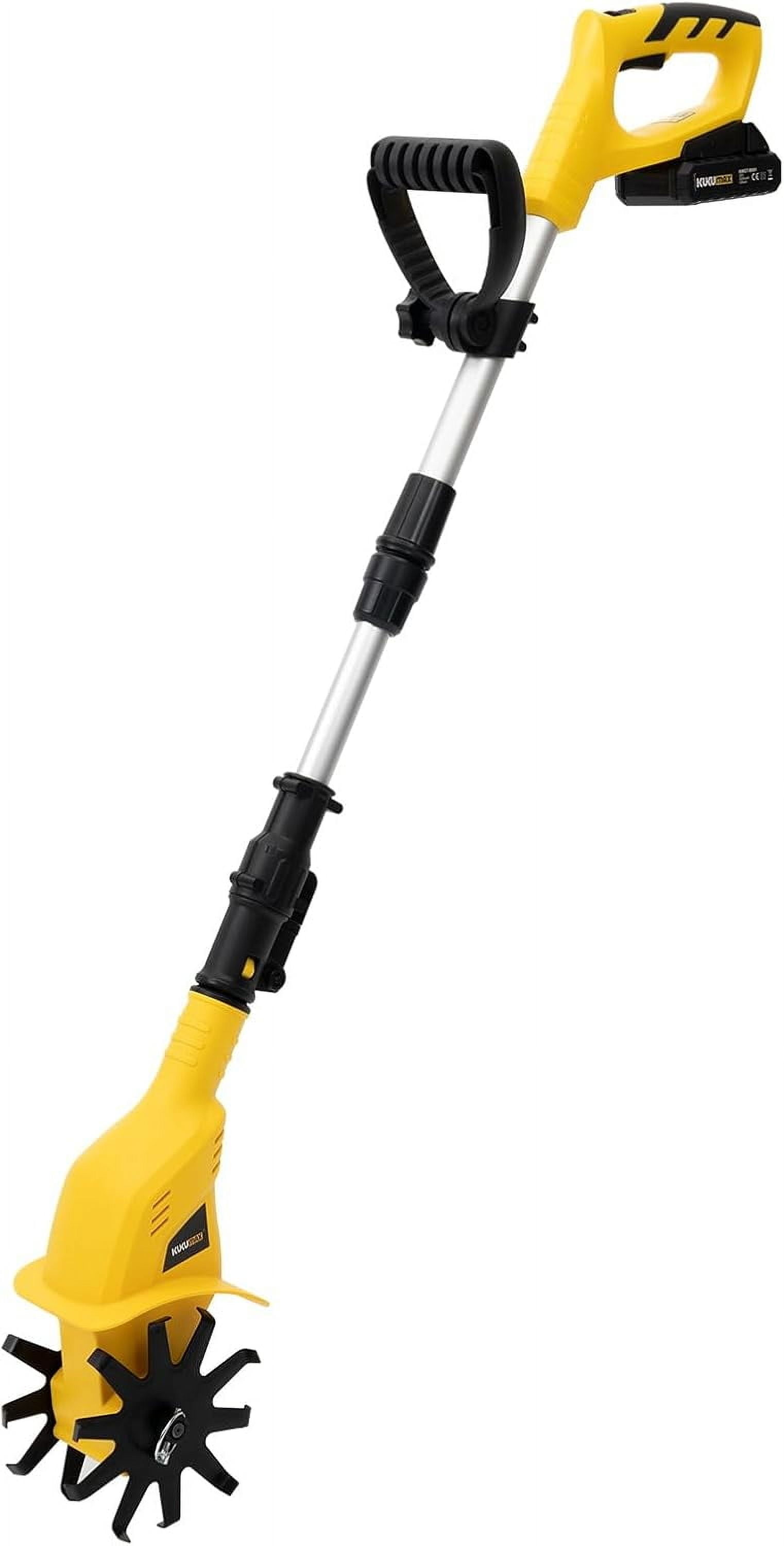 Cordless Tiller Cultivator, 20V Steel Tines Garden Tiller Battery Powered Garden Cultivator Cordless Electric Garden Tiller Cultivator for Soil or Reseeding Grass