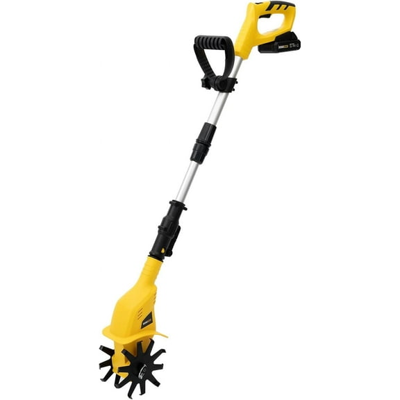Cordless Tiller Cultivator, 20V Steel Tines Garden Tiller Battery Powered Garden Cultivator Cordless Electric Garden Tiller Cultivator for Soil or Reseeding Grass