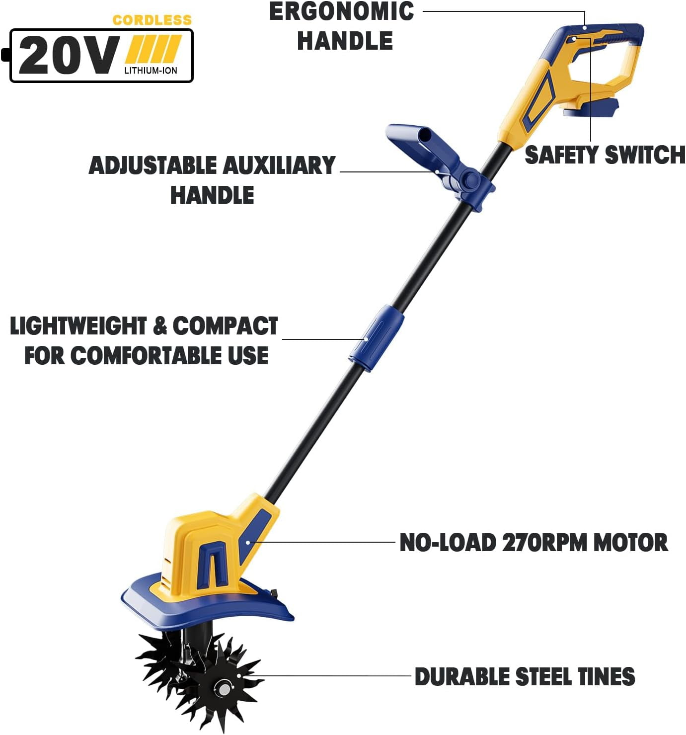 Cordless Tiller Cultivator Compatible with Dewalt 20V Battery(Tool Only ...