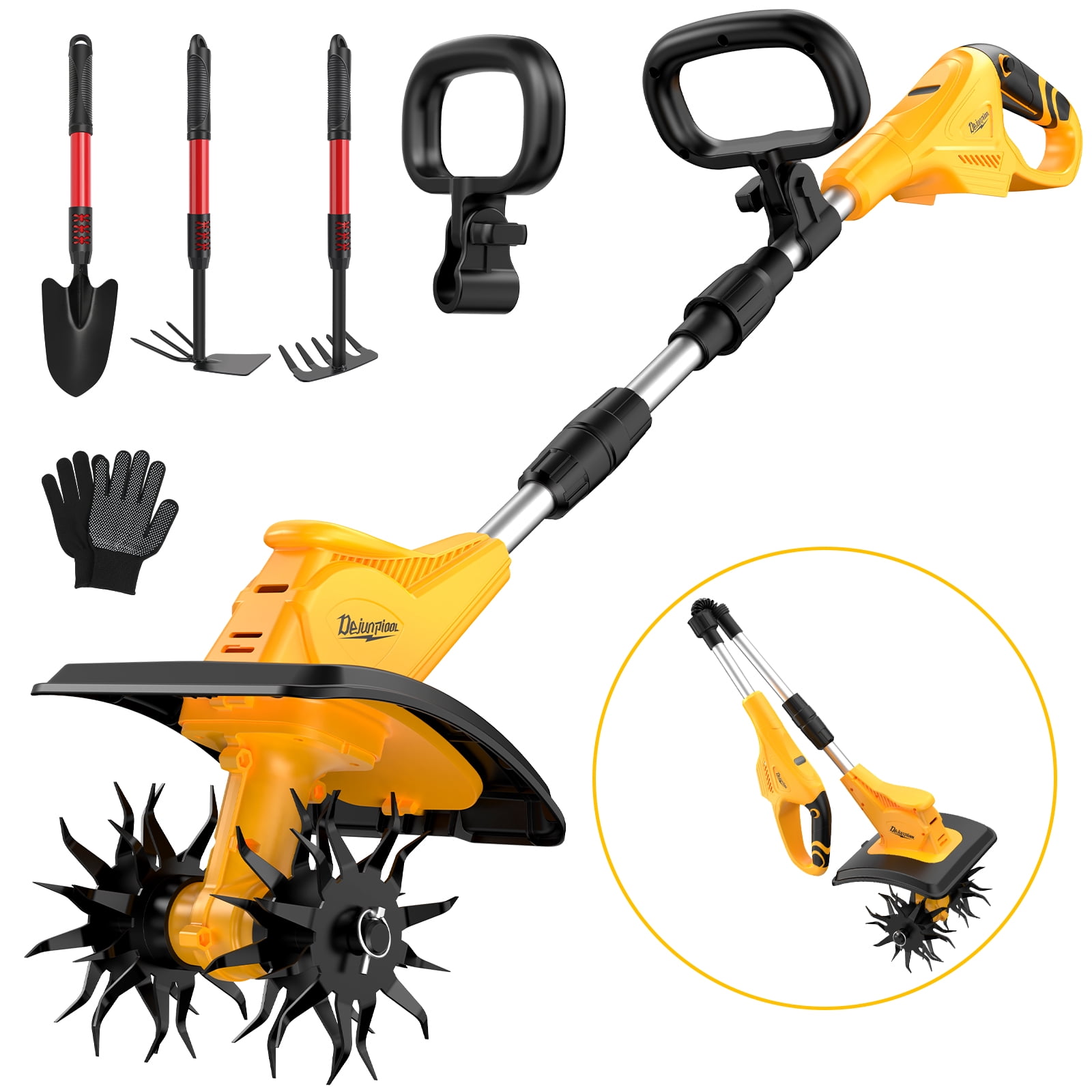 Cordless Tiller Cultivator Compatible with Dewalt 20V MAX Battery(Tool Only, Not battery), 310RPM Electric Rototiller Garden Tools with 40 Steel Tines, 9.1In Tilling Width & 6.3In Depth Tiller