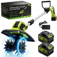 thumbnail image 1 of Yacona Cordless Garden Tiller Cultivator, 400RPM Electric Tiller for Gardening, Battery Powered Rototiller, with 2 x 3.0Ah Batteries, Green, 1 of 8