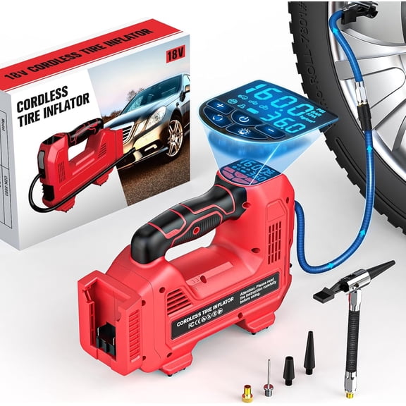 Cordless Tire Inflator Air Compressor Compatible With 18V Battery, Portable Handheld Pump with Digital Pressure Gauge for Cars Motorcycles Bikes Sport Balls (No Battery)