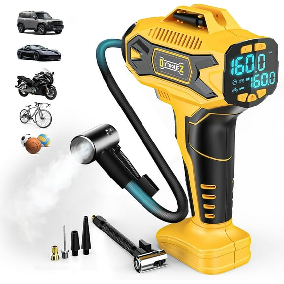 Cordless Tire Inflator Air Compressor Compatible with Dewalt 20V Battery, 160PSI Portable Pump Digital Pressure Gauge, Fast Inflation for Cars, Motorcycles, Bikes(Bare Tool)