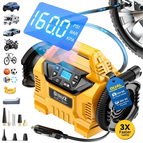 Cordless Tire Inflator Air Compressor Compatible with Dewalt 20V Battery
