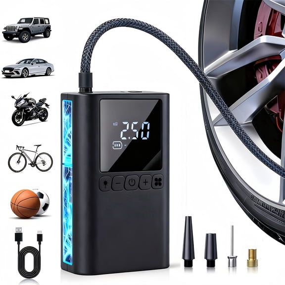 Auto Compressor Tire Inflator | Digital Portable Air Compressor with Auto Shut-Off & LED Light | 150 PSI Fast Inflation for Car Tires, Bikes, Balls