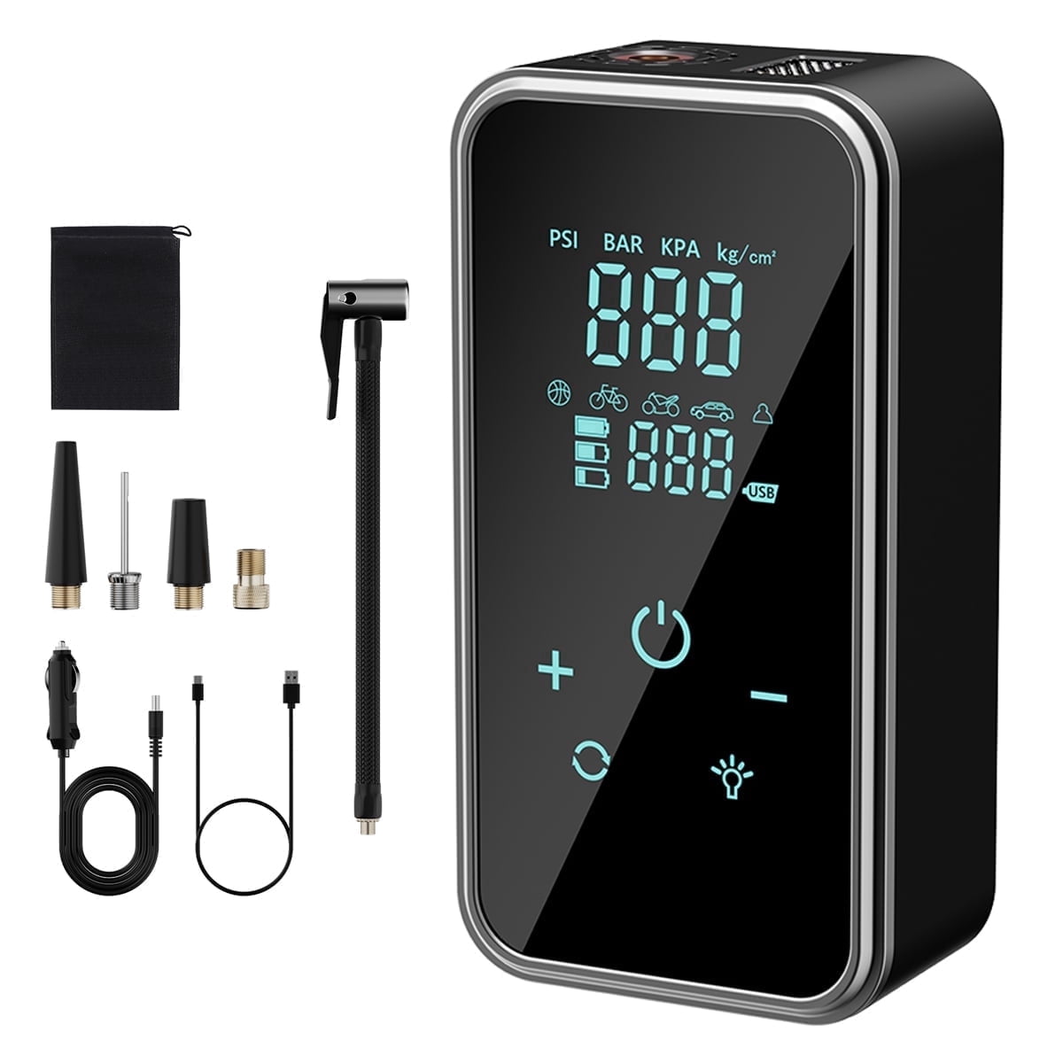 Cordless Tire Inflator Portable Air Compressor 150 PSI Air Pump for Car Tires, 6000mAh Battery Powered,Bike Pump with Digital Dual Values Display, with LED Lights&Pressure Gauge