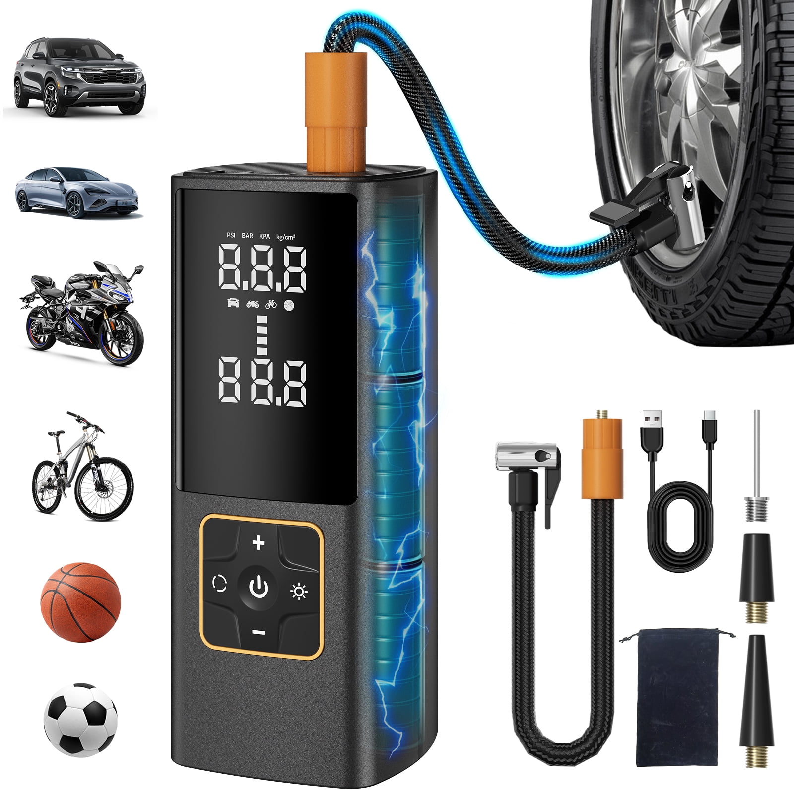 Tire Inflator Portable Air Compressor - 3X Faster 150 PSI Cordless Mini ...