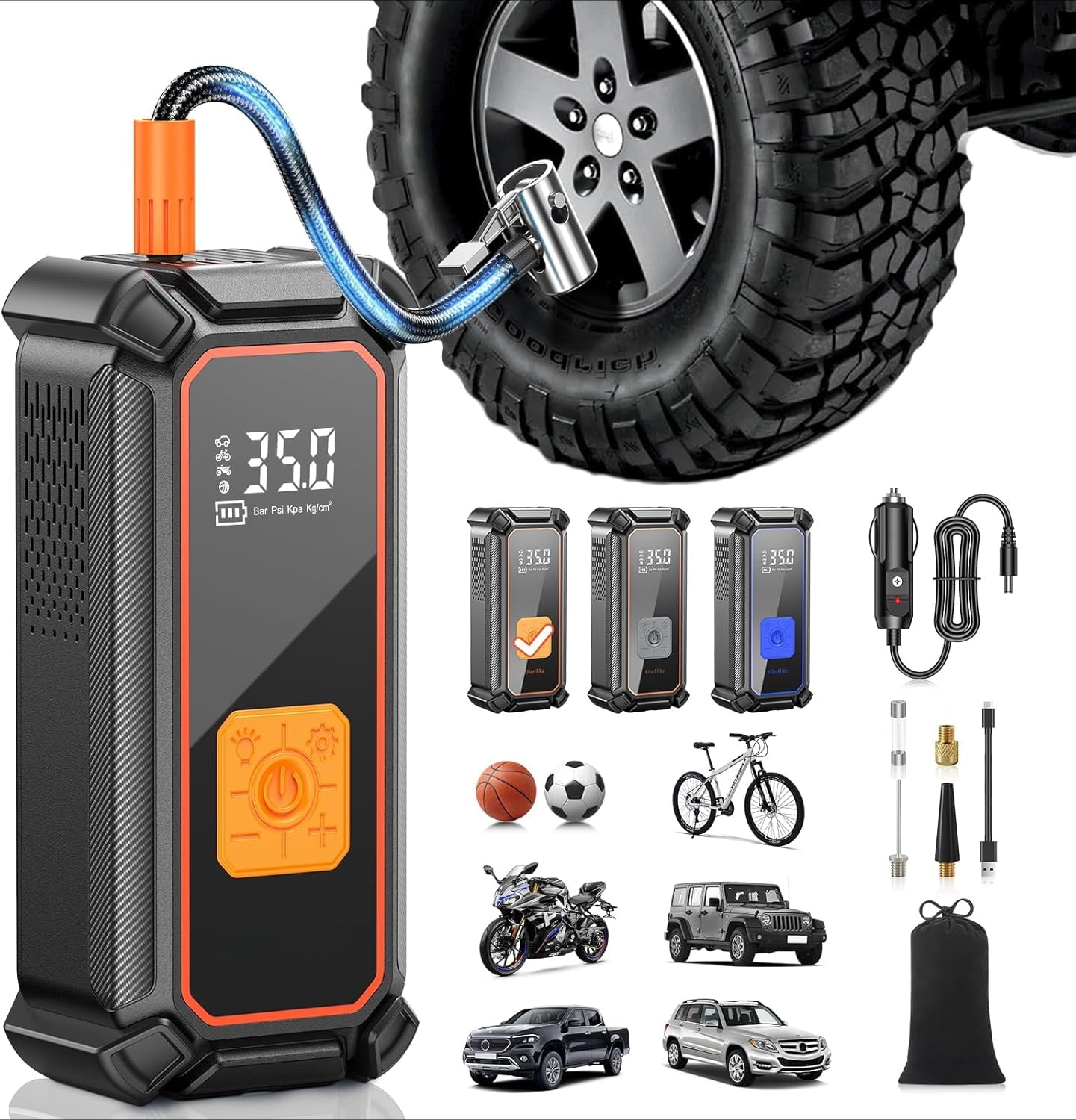 Cordless Tire Inflator Portable Air Compressor, 150PSI Dual Power ...