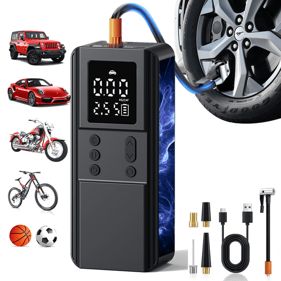 JETO Cordless Tire Inflator, Portable Air Compressor, 150PSI High Pressure, Fast Inflation for Car Tires, Bicycles, Balls with Digital Display