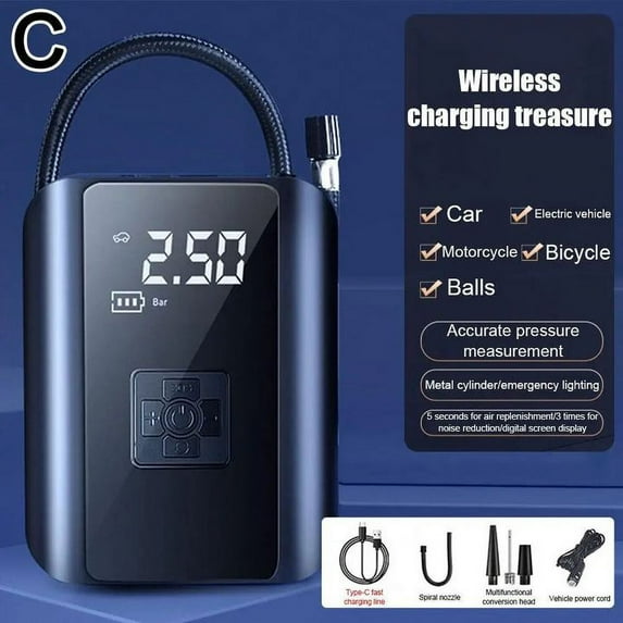 Cordless Tire Inflator Portable Air Compressor 150PSI Low Noise Portable Tire Air Pump for Motorcycle Bike Ball