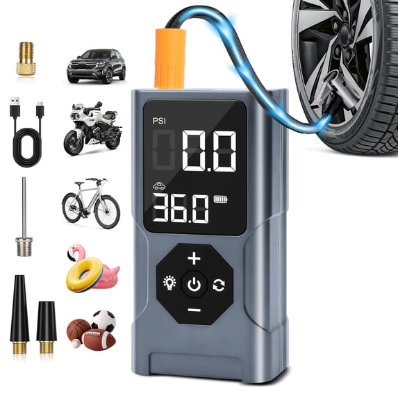 Cordless Portable Tire Inflator Air Compressor for Car, 150 PSI Auto-Pause Tire Pump with LED Light & Power Bank, for Motorcycle, Bicycles, Sports Balls, Pool Floats & Inflatable Toys