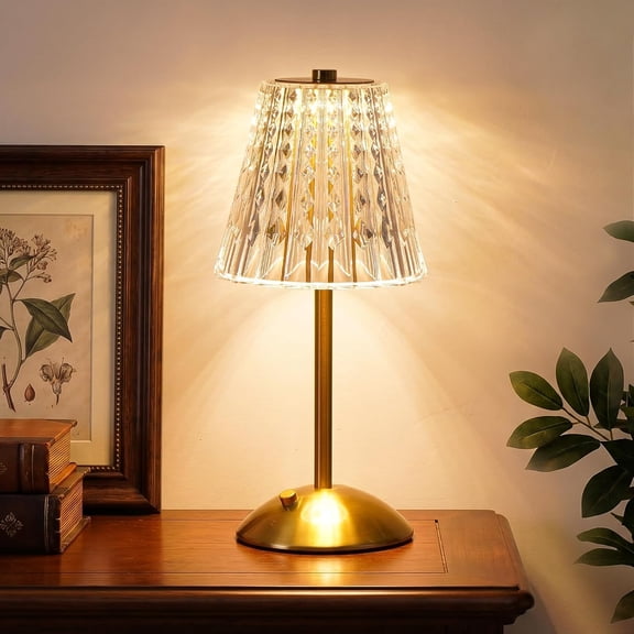 Cordless Touch Table Lamp, Classic Edition Rechargeable Small , 3 Color Dimmable Crystal Lamp for Bedroom, Restaurant, Kitchen & Home Decor, Gold