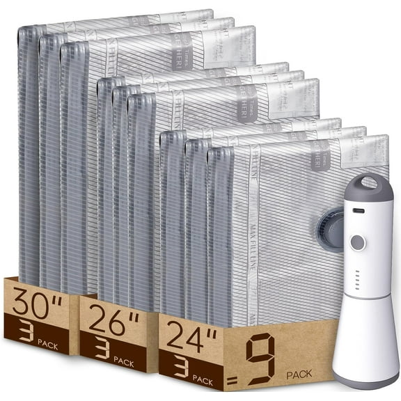 Cordless Travel Vacuum Bag Set with Rechargeable Pump - 6/8/12/15 Packs Space Saver Bags for Luggage, Clothes Compression Storage, Portable USB Electric Vacuum Seal System