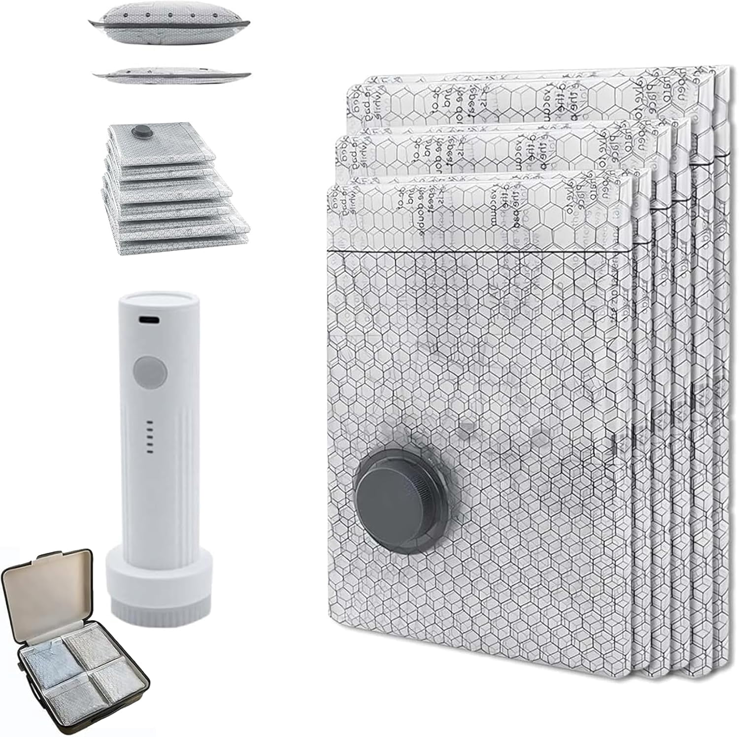 Cordless Travel Vacuum Bag Set, Vacuum Bags for Travel with Rechargeable Air Pump, for Luggage and Suitcase Compression, Space Saver, Clothes Storage