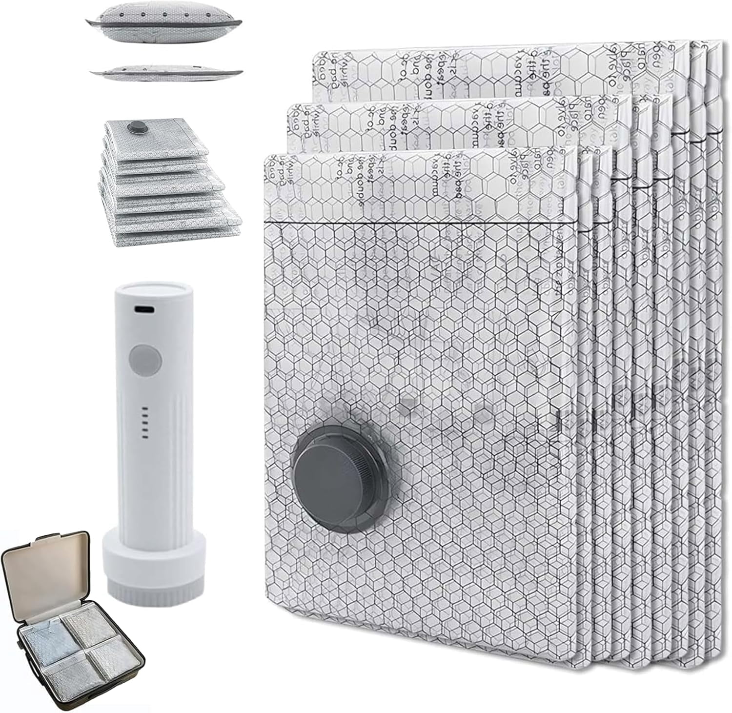 Cordless Travel Vacuum Bag Set, Vacuum Bags for Travel with Rechargeable Air Pump, for Luggage and Suitcase Compression, Space Saver, Clothes Storage