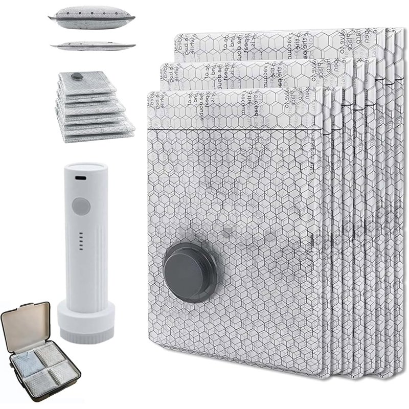Cordless Travel Vacuum Bag Set, Vacuum Bags for Travel with Rechargeable Air Pump, for Luggage and Suitcase Compression, Space Saver, Clothes Storage