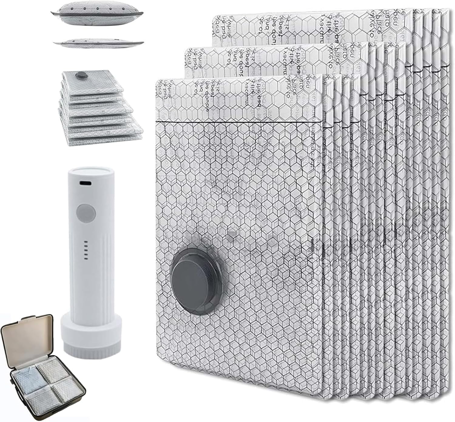 Cordless Travel Vacuum Bag Set, Vacuum Bags for Travel with Rechargeable Air Pump, for Luggage and Suitcase Compression, Space Saver, Clothes Storage